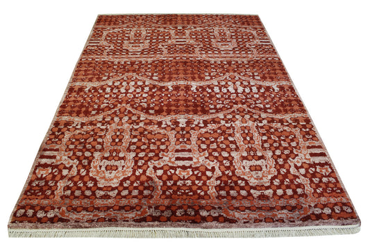 Modern Ikat Design Wool/silk Hand Knotted Rug 5.0X8.0 - w2250