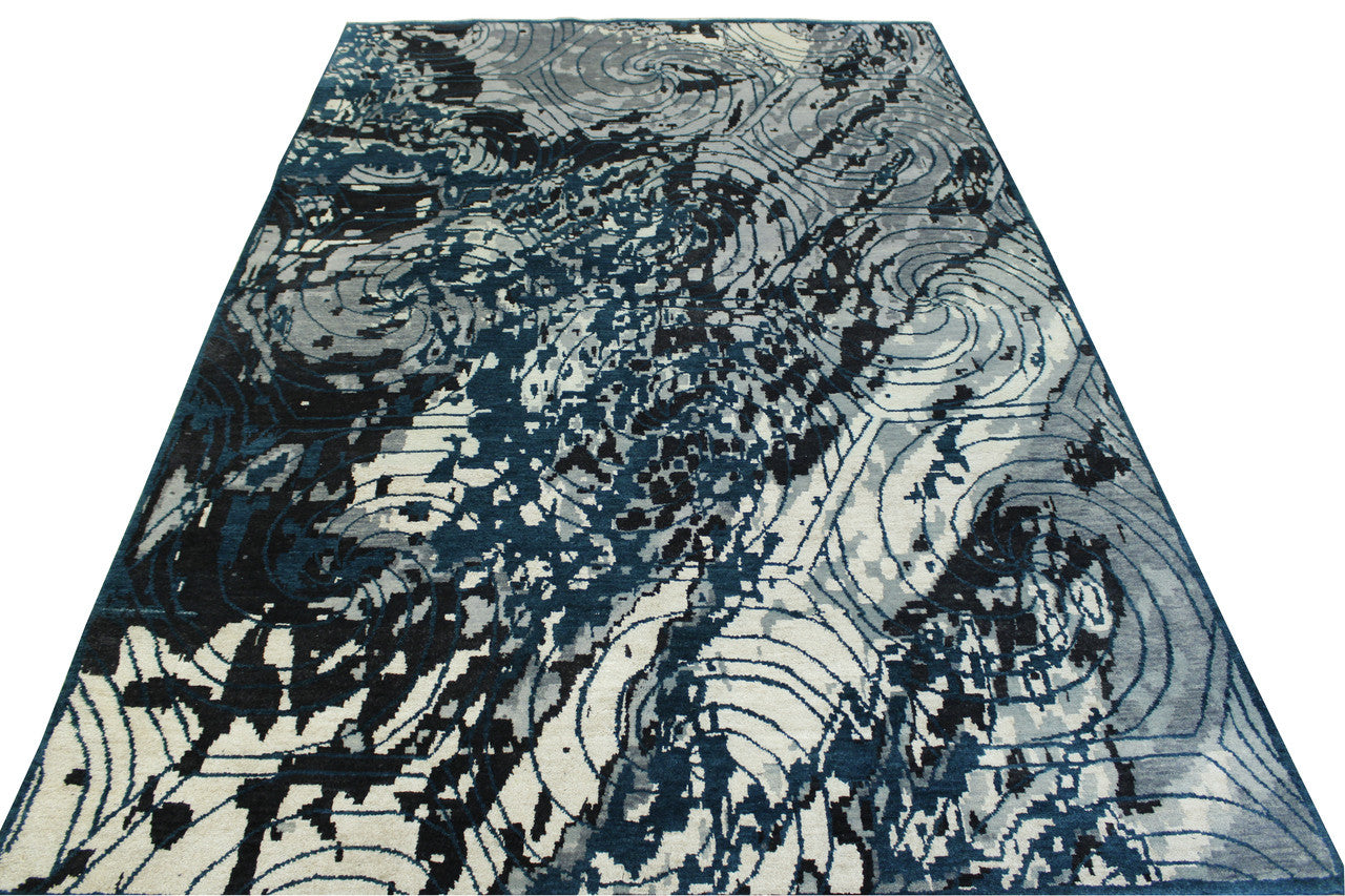 Modern Ikat Design Wool/silk Hand Knotted Rug 5.0X8.0 - w2254