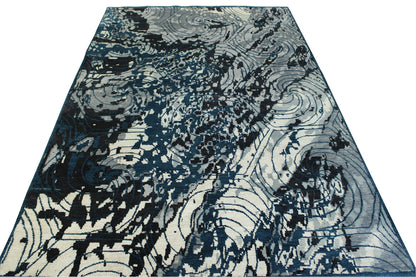 Modern Ikat Design Wool/silk Hand Knotted Rug 5.0X8.0 - w2254