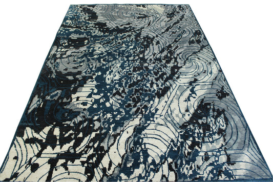 Modern Ikat Design Wool/silk Hand Knotted Rug 5.0X8.0 - w2254