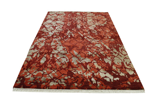 Modern Abstract Design Wool/silk Hand Knotted Rug 5.0X8.0 - W2255