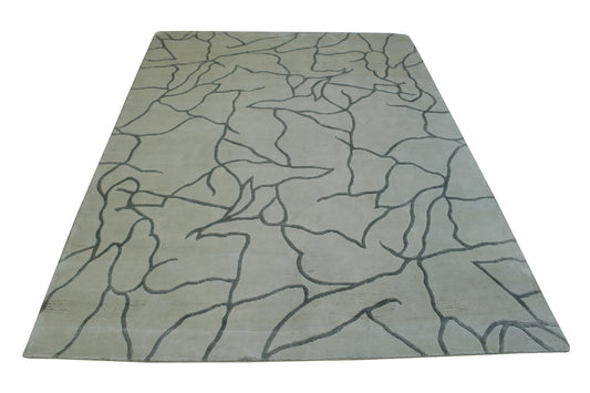 Modern Abstract Design Wool/silk Hand Knotted Rug 5.0X8.0 - w3059