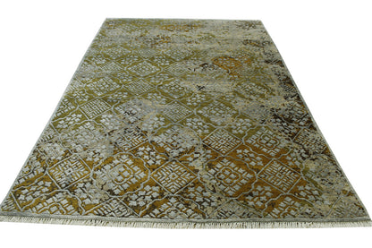 Modern Ikat Design Wool/silk Hand Knotted Rug 5.0X8.0 - w2251