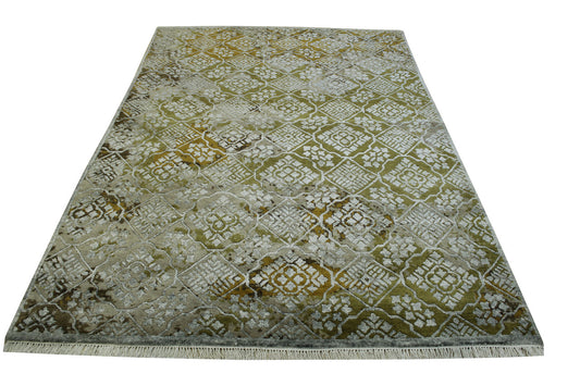 Modern Ikat Design Wool/silk Hand Knotted Rug 5.0X8.0 - w2251