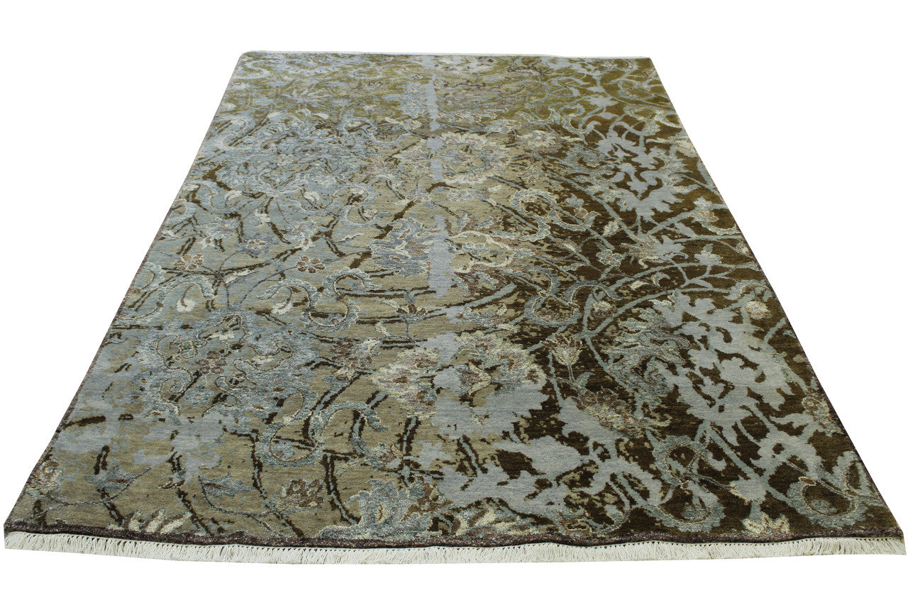 Modern Abstract Design Wool/silk Hand Knotted Rug 5.0X8.0 - W2252