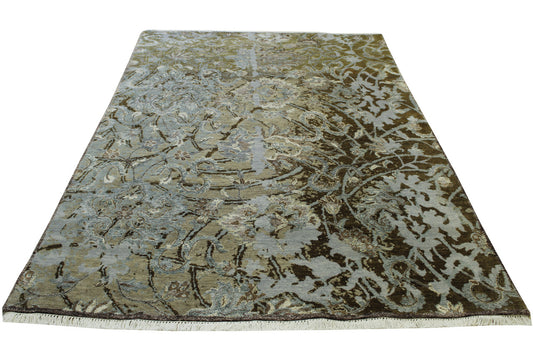Modern Abstract Design Wool/silk Hand Knotted Rug 5.0X8.0 - W2252