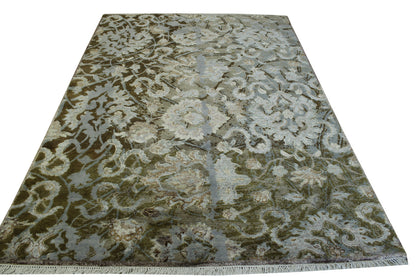 Modern Abstract Design Wool/silk Hand Knotted Rug 5.0X8.0 - W2252