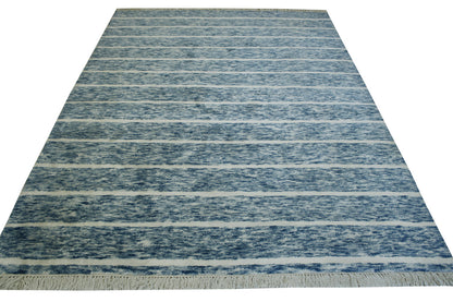 Modern Silken Stripes Design Wool/silk Hand Knotted Rug 5.0X8.0 - w2249