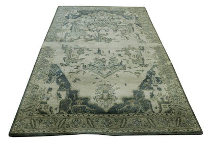Transitional Broken Heriz Design Wool Hand Knotted Rug 5.0X8.0 - w2261