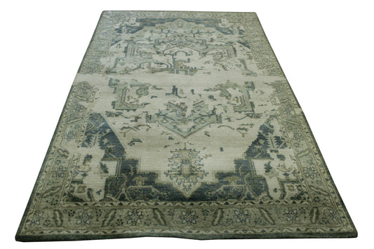 Transitional Broken Heriz Design Wool Hand Knotted Rug 5.0X8.0 - w2261