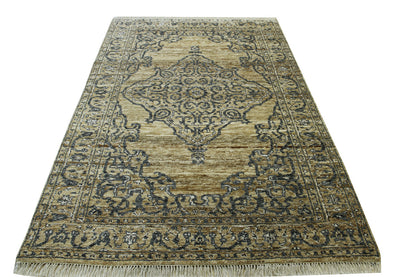 Natural Kerman Design Jute Hand Knotted Rug 5.0X8.0 - w2269