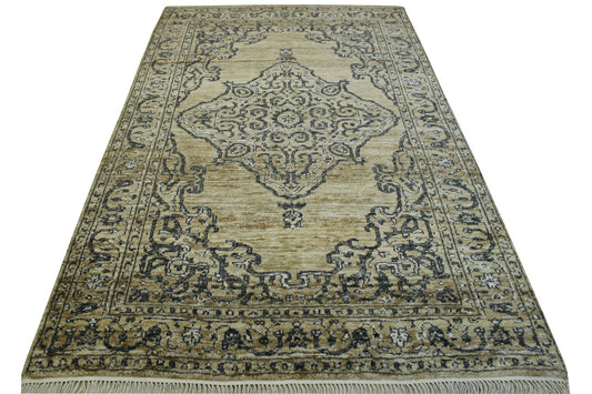 Natural Kerman Design Jute Hand Knotted Rug 5.0X8.0 - w2269