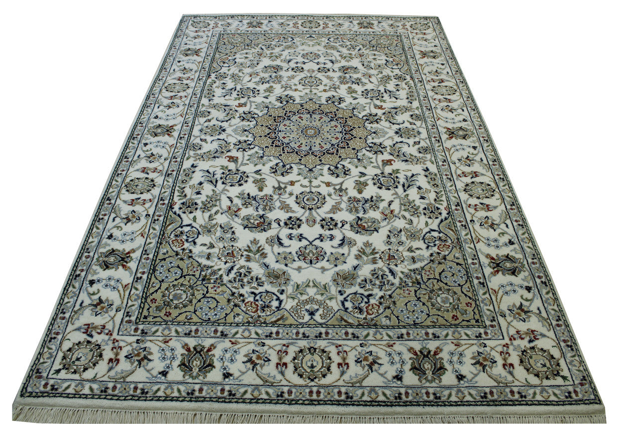 Traditional Fine Nain Wool/silk Hand Knotted Rug 5.0X8.0 - w20247