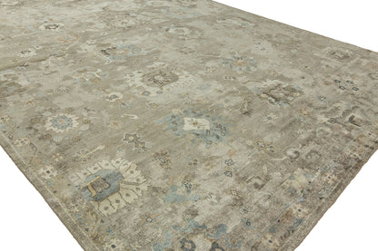 Round shape option, transitional silk rug in beige and gray