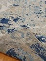 Square shape option, transitional silk rug in gray and navy blue