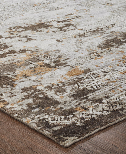 Round shape option, transitional silk rug in beige and gray