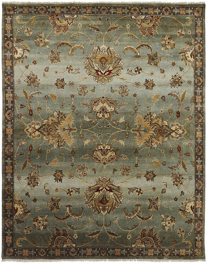 Southwest tribal hand-knotted wool rug in blue and brown, full view