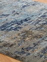 Round shape option, modern wool-silk rug in blue and gray