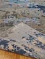 Square shape option, modern wool-silk rug in blue and gray