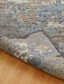 Square shape option, modern wool-silk rug in blue and gray