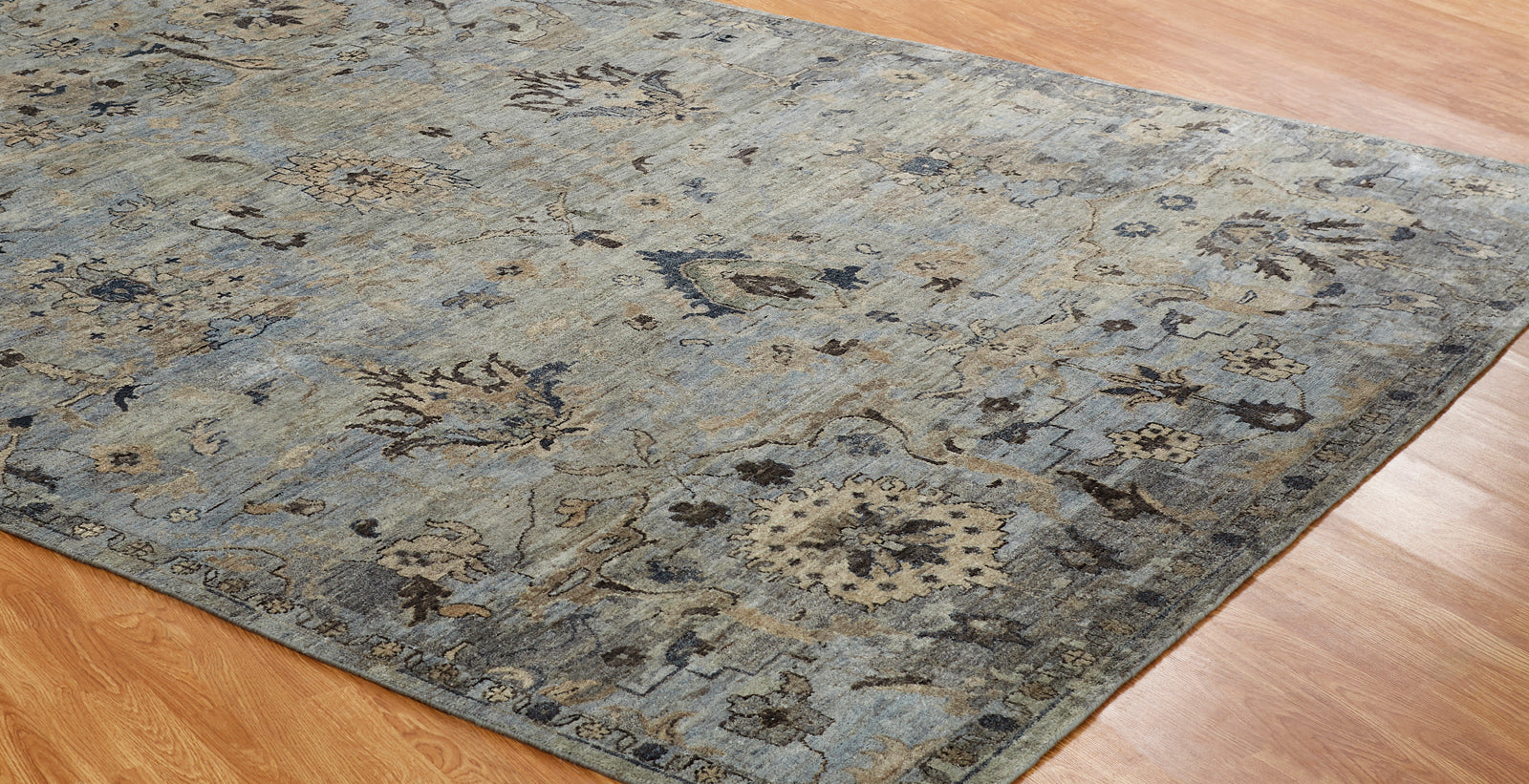 Round shape option, transitional wool rug in gray
