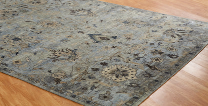 Round shape option, transitional wool rug in gray