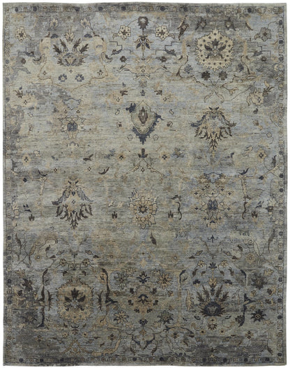 Transitional hand-knotted wool rug in gray, full view