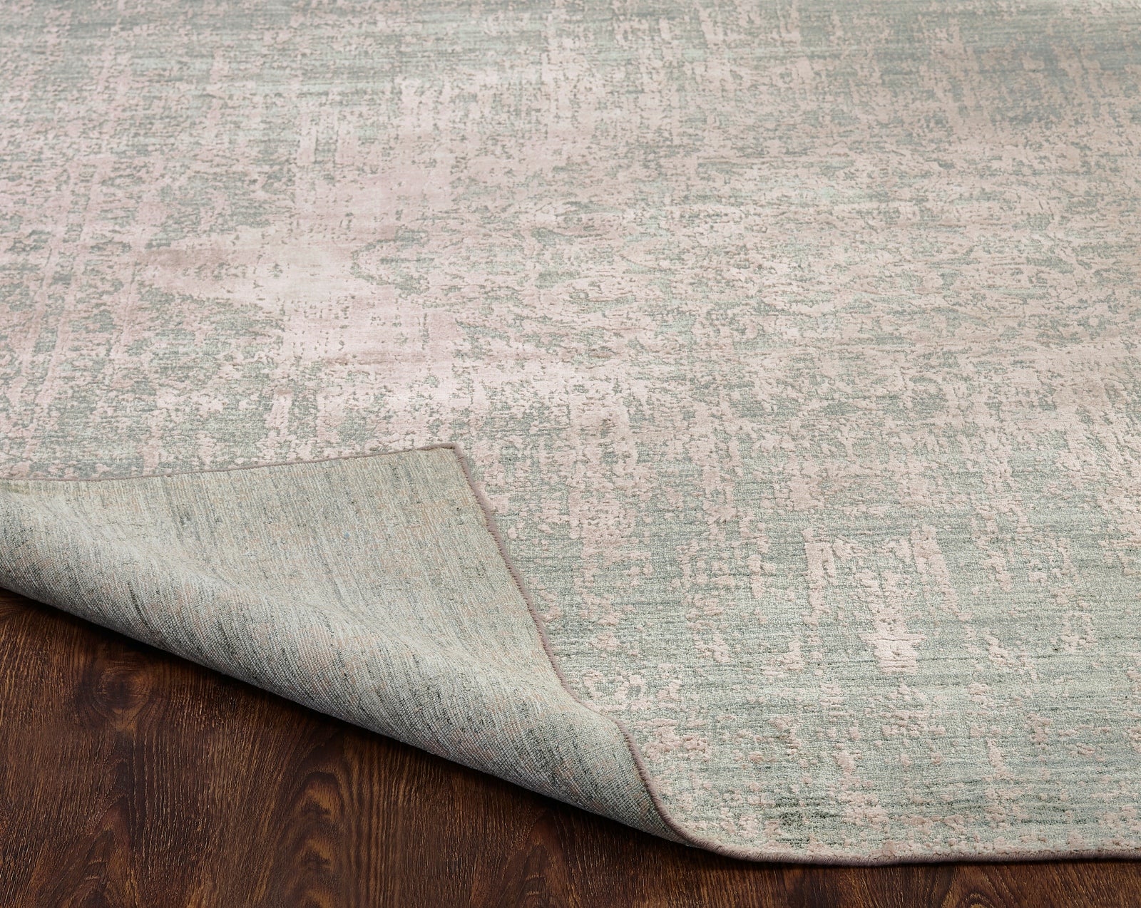 Square shape option, transitional wool-silk rug in gray