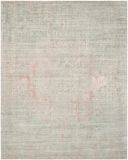 Transitional handloom wool-silk rug in gray, full view