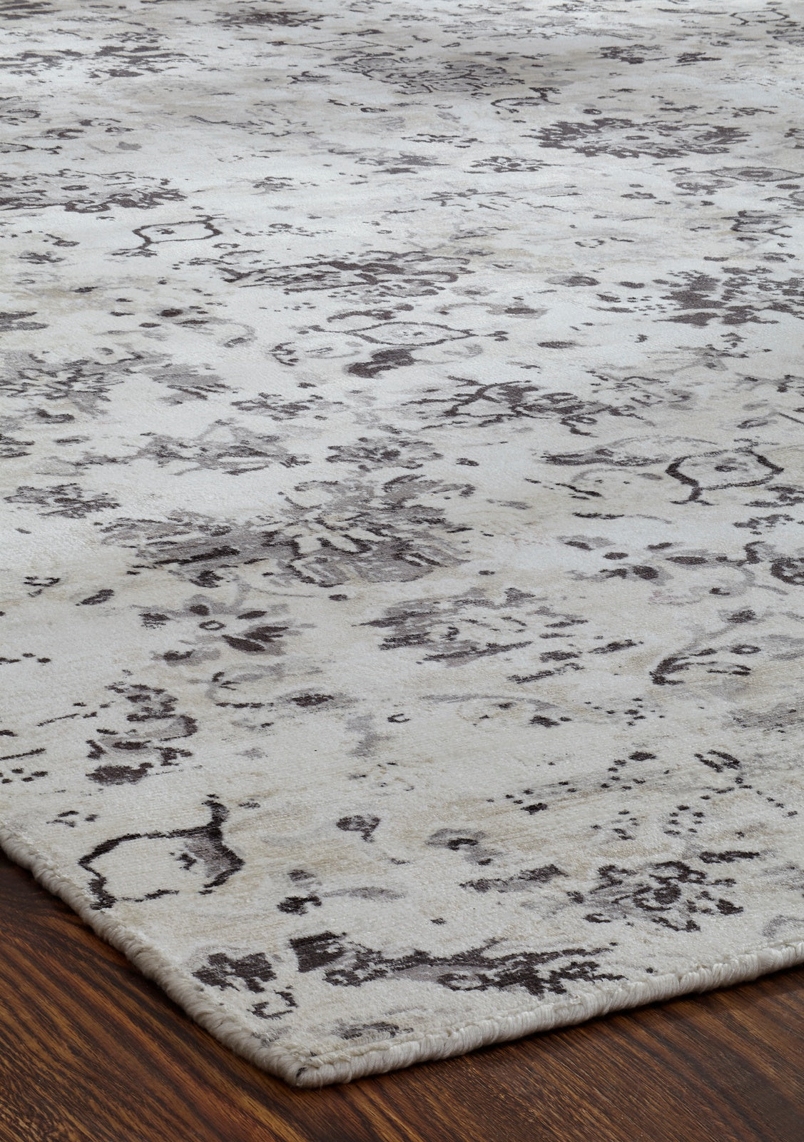 Rectangle shape option, transitional silk rug in gray and white