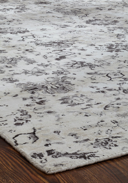 Rectangle shape option, transitional silk rug in gray and white