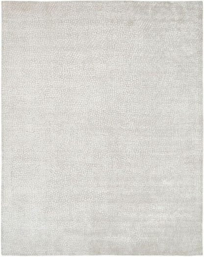 Transitional handloom wool-silk rug in light gray, full view