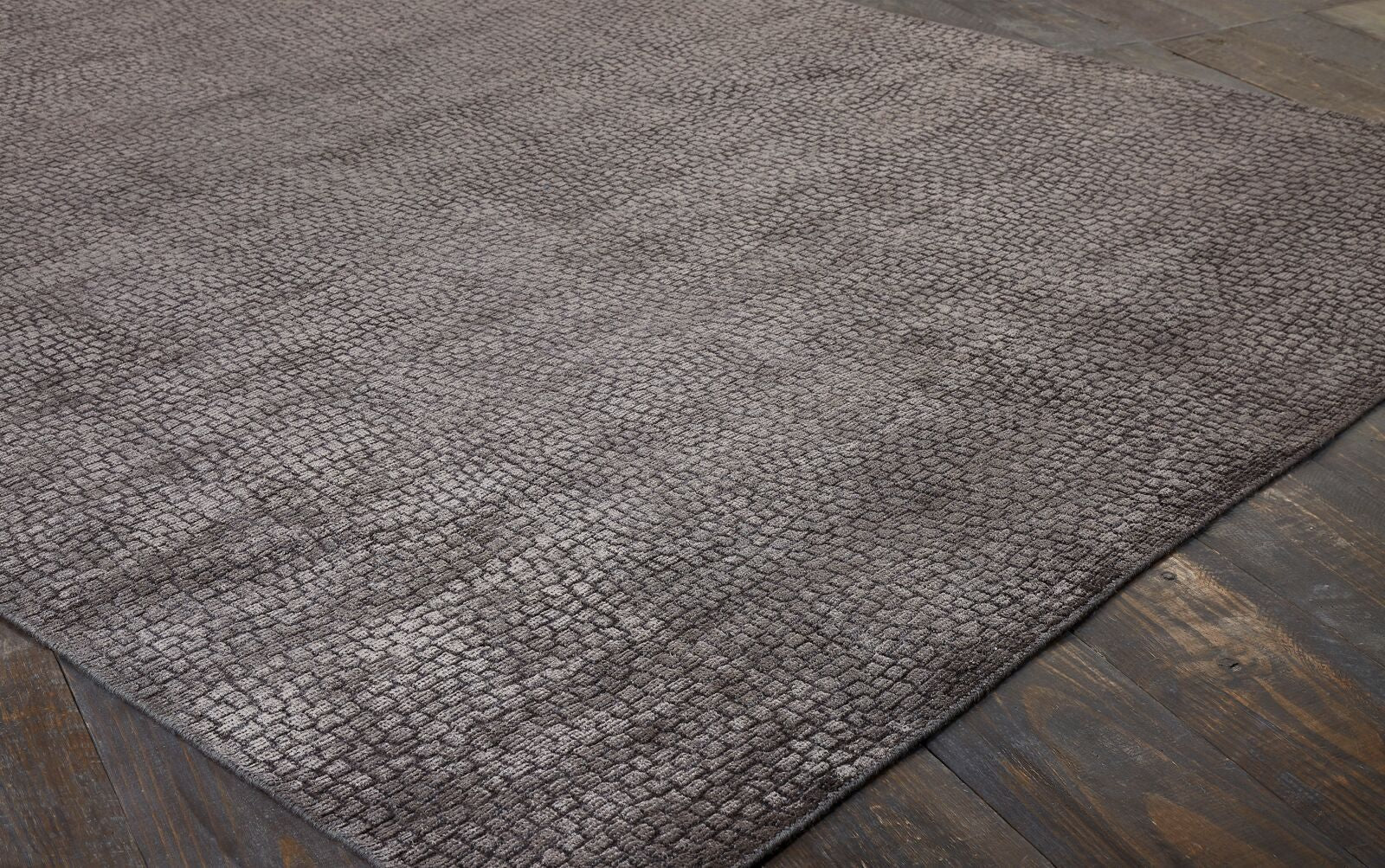 Round shape option, transitional wool-silk rug in gray