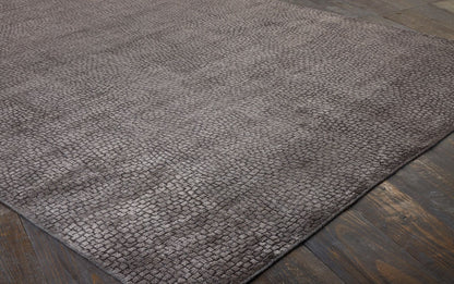 Round shape option, transitional wool-silk rug in gray