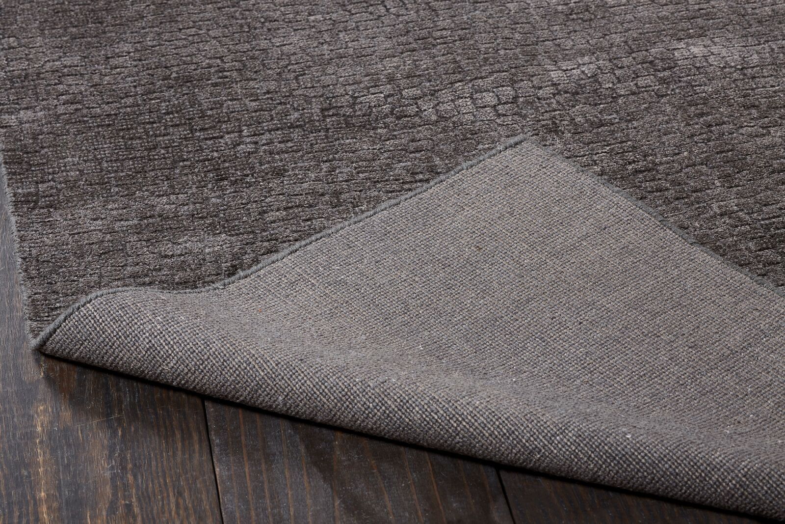 Square shape option, transitional wool-silk rug in gray