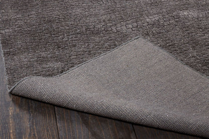 Square shape option, transitional wool-silk rug in gray