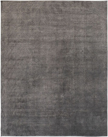 Transitional handloom wool-silk rug in gray, full view