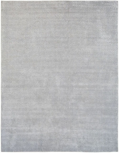 Transitional handloom wool-silk rug in gray, full view