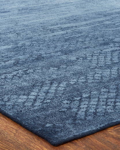 Rectangle shape option, transitional wool-silk rug in blue