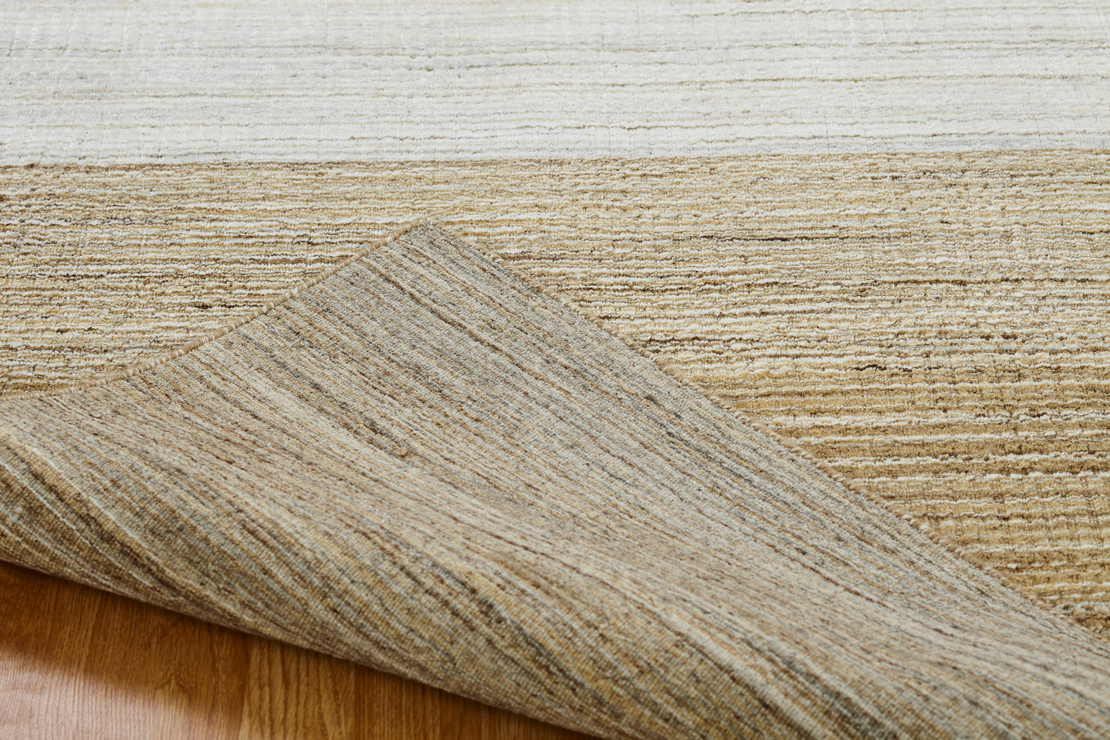 Square shape option, transitional wool-silk rug in white and beige