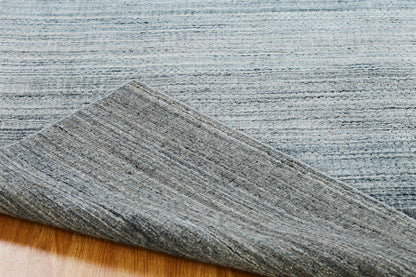 Square shape option, transitional wool-silk rug in blue