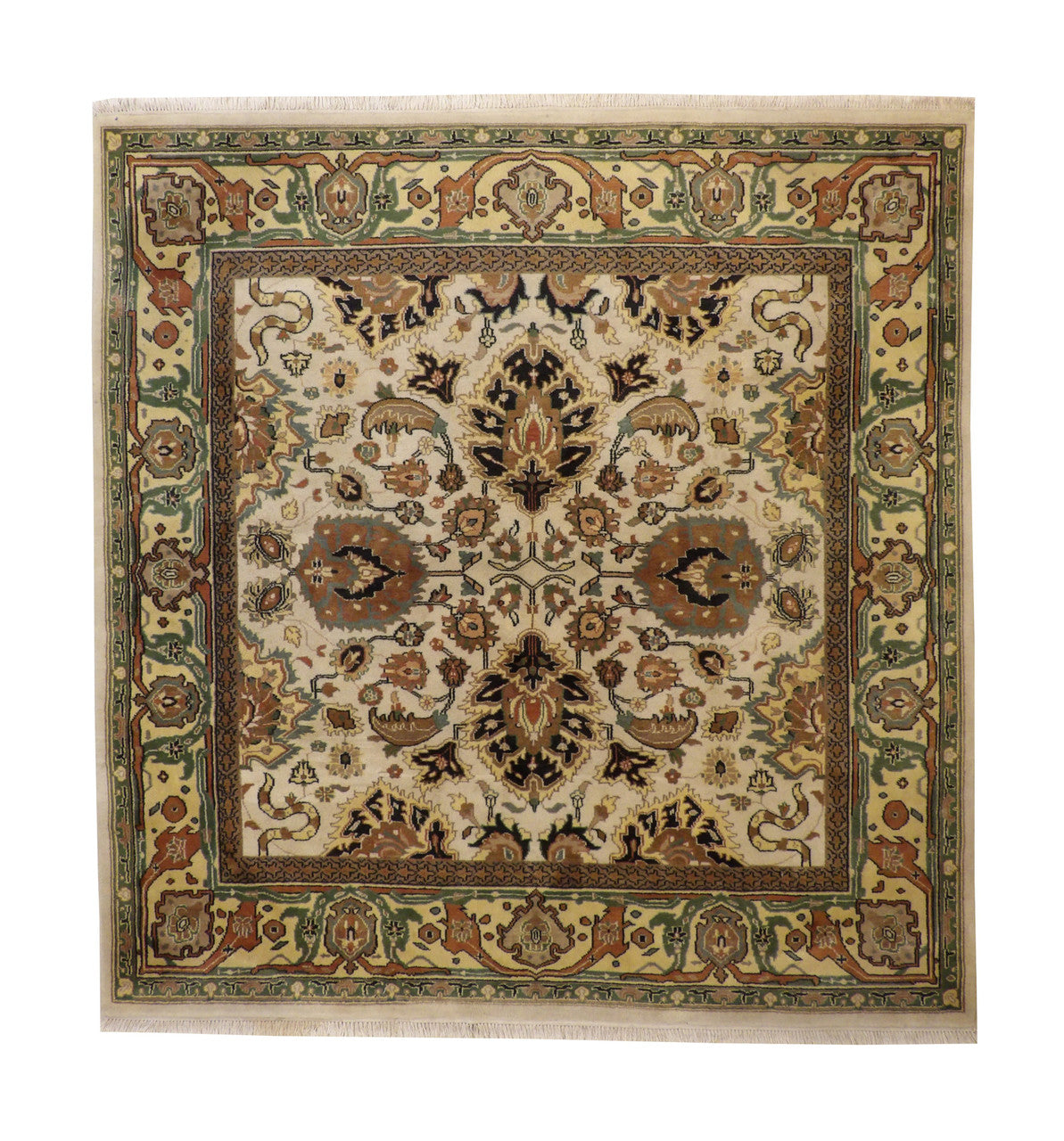 Traditional Indo Zigler Wool Hand Knotted Rug 8.0x8.0 Green/ivory -tr-131