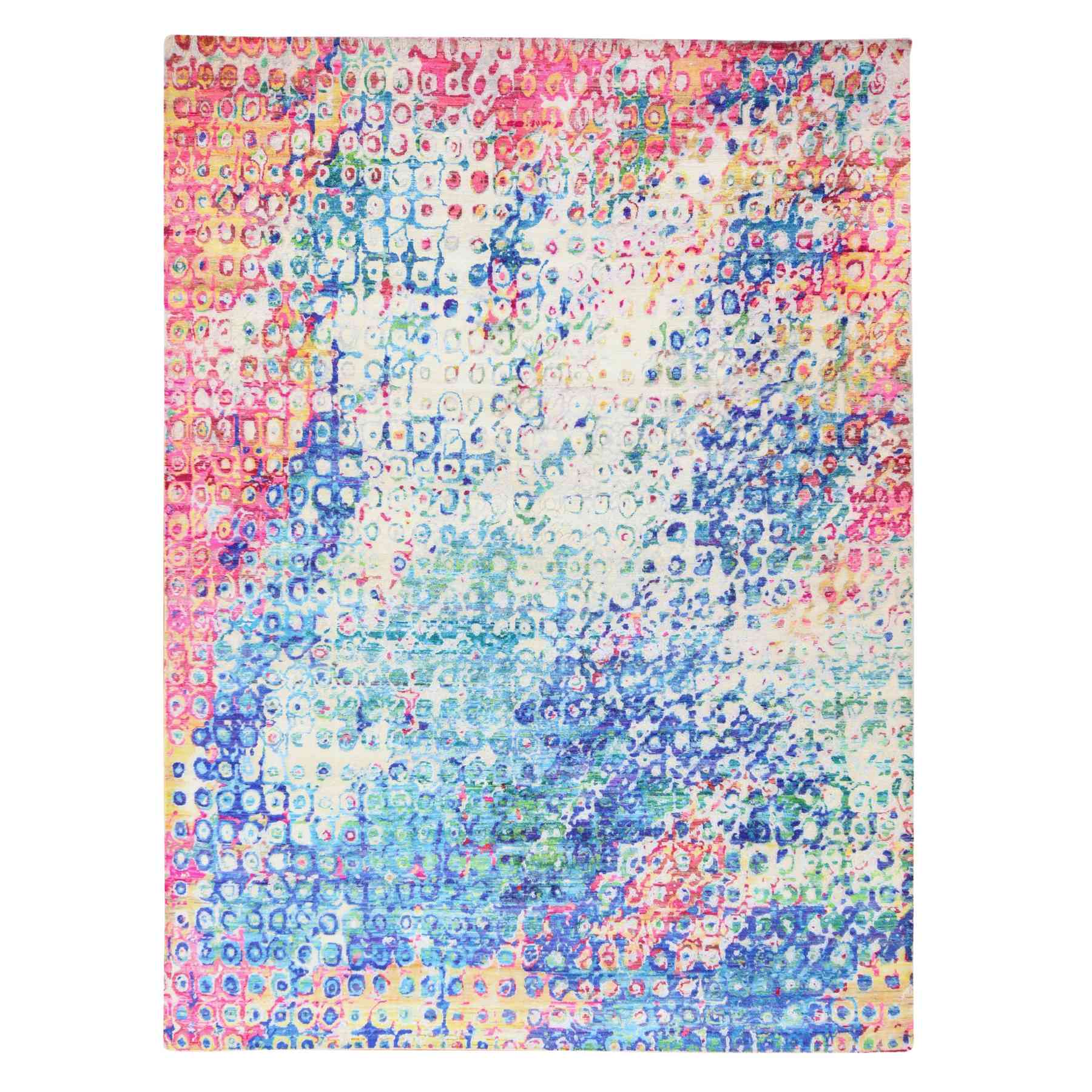Transitional Hand-Knotted Sari Silk Rug in Blue — 9' x 12' | SKU O078735