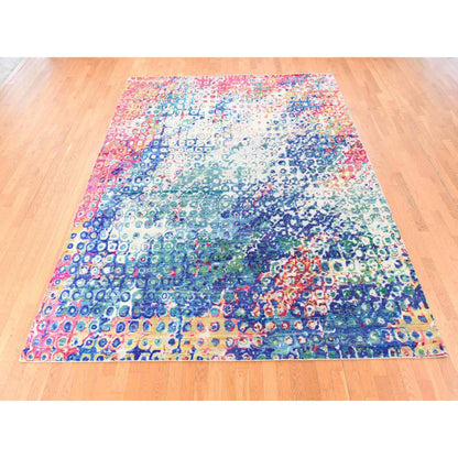 Transitional Hand-Knotted Sari Silk Rug in Blue — 9' x 12' | SKU O078735