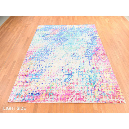 Transitional Hand-Knotted Sari Silk Rug in Blue — 9' x 12' | SKU O078735