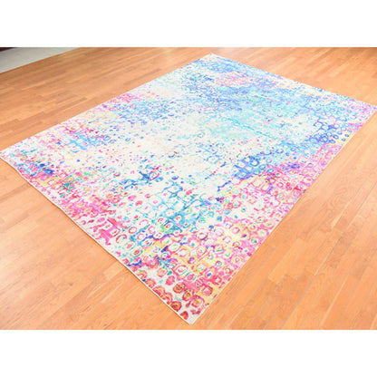Transitional Hand-Knotted Sari Silk Rug in Blue — 9' x 12' | SKU O078735
