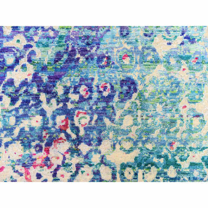 Transitional Hand-Knotted Sari Silk Rug in Blue — 9' x 12' | SKU O078735