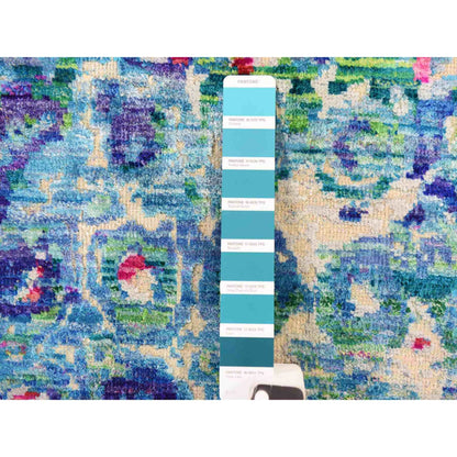 Transitional Hand-Knotted Sari Silk Rug in Blue — 9' x 12' | SKU O078735