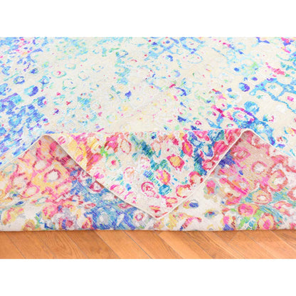Transitional Hand-Knotted Sari Silk Rug in Blue — 9' x 12' | SKU O078735