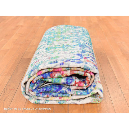 Transitional Hand-Knotted Sari Silk Rug in Blue — 9' x 12' | SKU O078735